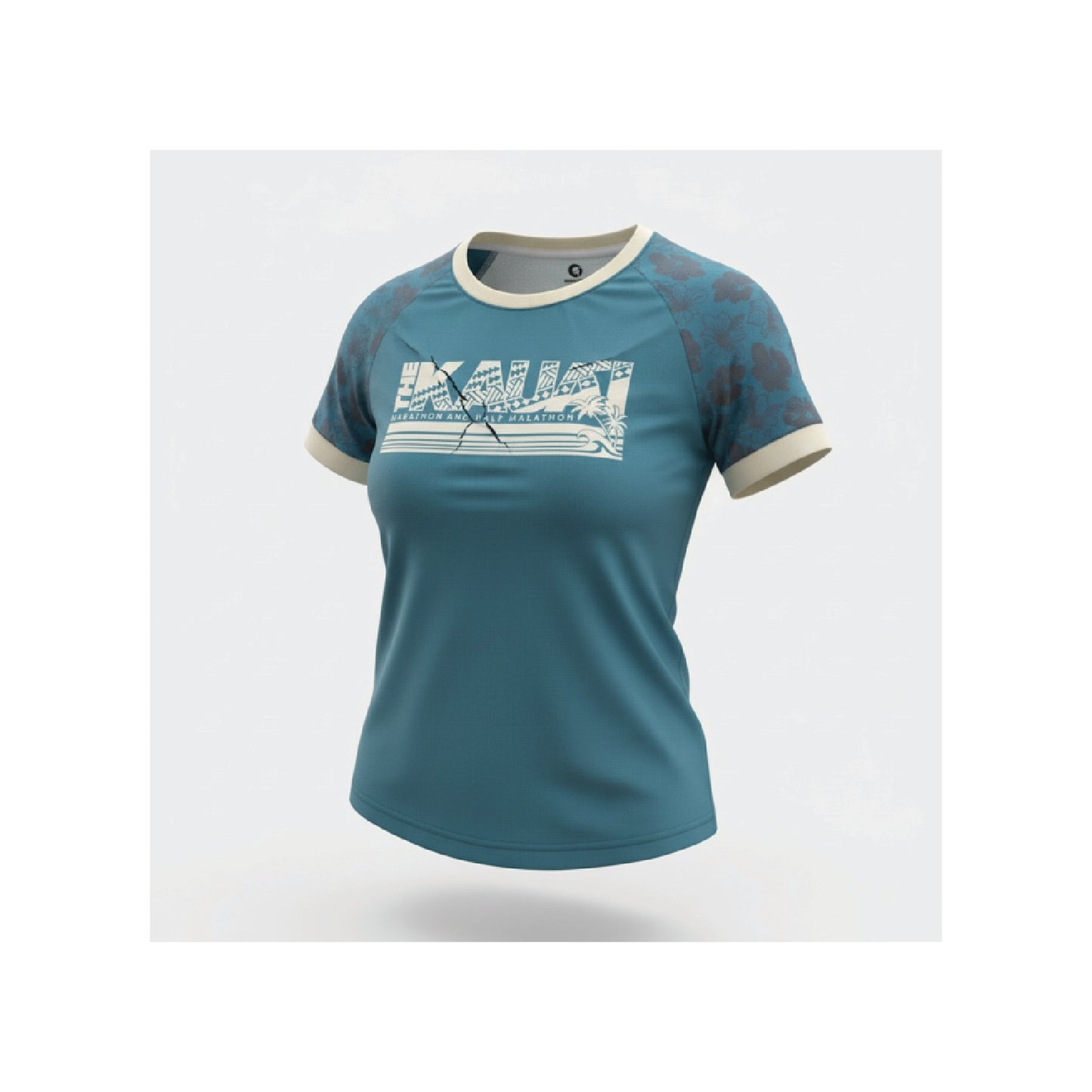 Womens Performance Short Sleeve Tee - Blue & Cream
