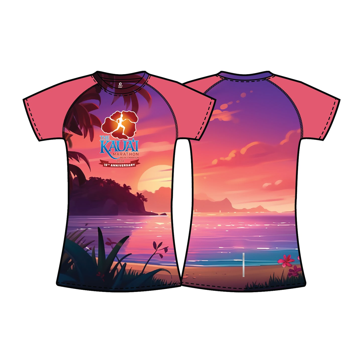 Women's Reflective Short Sleeve Performance Tee - Pink Floral Sunset- 15th Anniversary