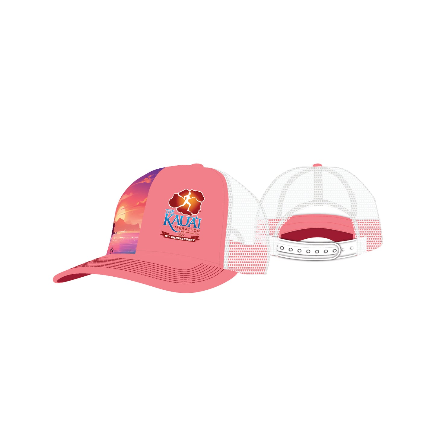 Running Trucker Hat - Pink Floral Sunset - 15th Anniversary