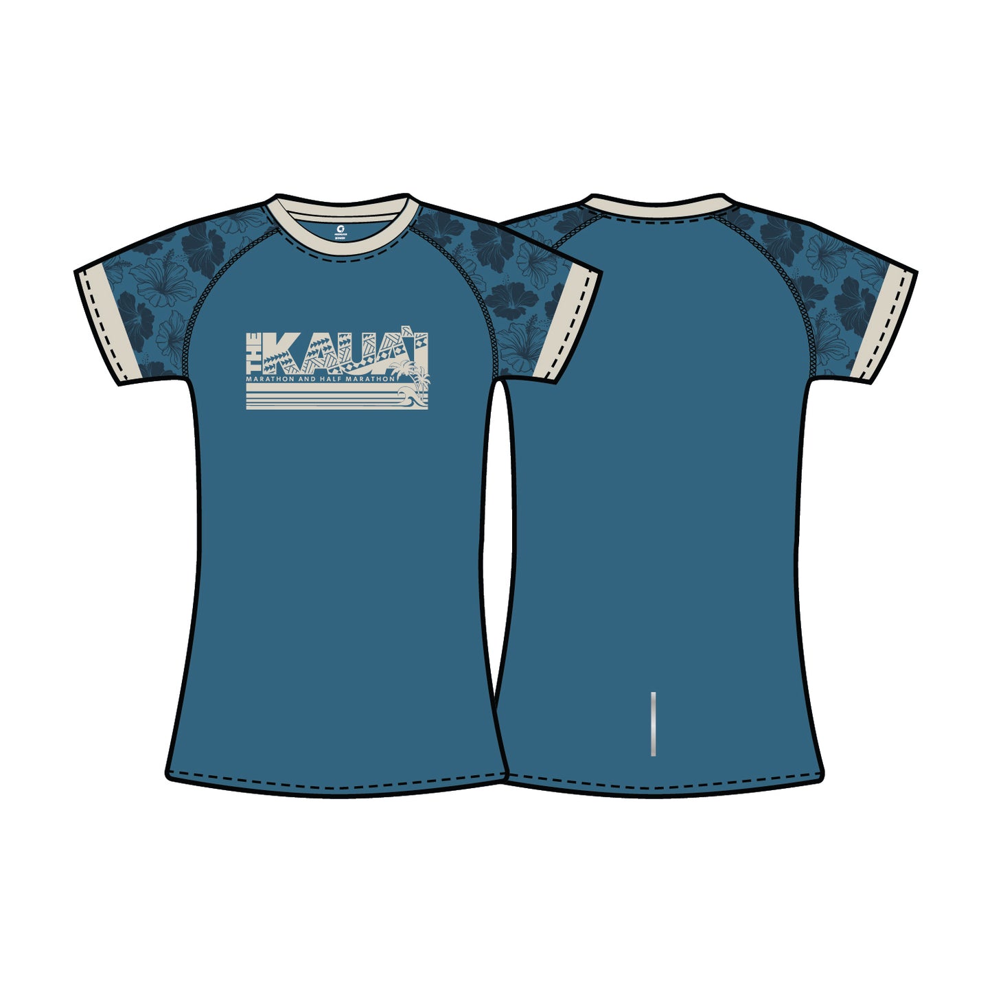 Womens Reflective Short Sleeve Performance Tee - Cream/Blue Hibiscus