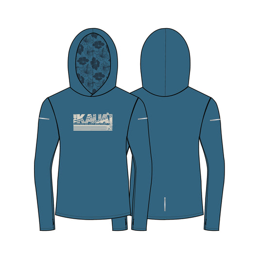 Men's Reflective Performance Base Layer Hoody - Blue/Cream Hibiscus