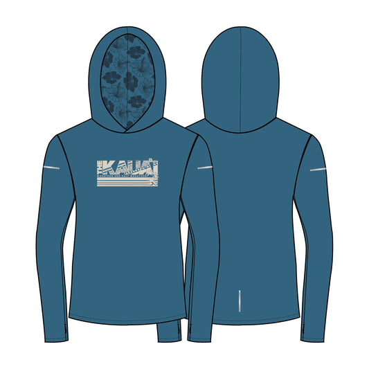 Women's Reflective Performance Base Layer Hoody - Blue/Cream Hibiscus