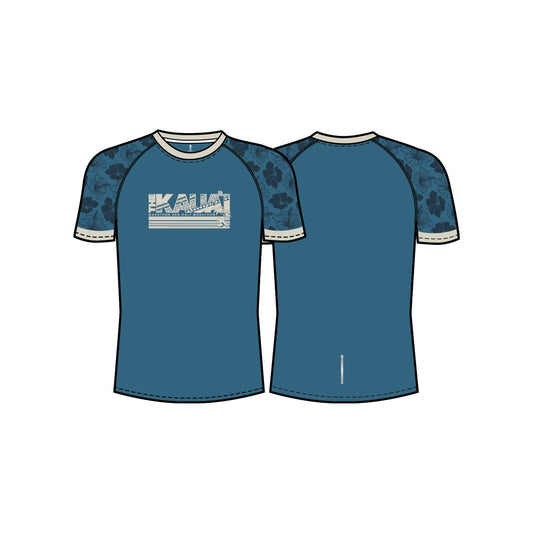 Mens Reflective Short Sleeve Performance Tee - Blue/Cream Hibiscus