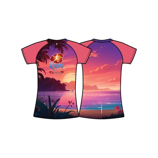 Women's Reflective Short Sleeve Performance Tee - Pink Floral Sunset- 15th Anniversary