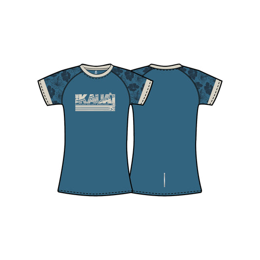 Womens Reflective Short Sleeve Performance Tee - Cream/Blue Hibiscus
